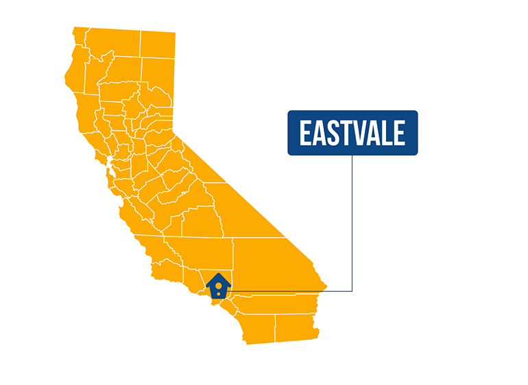 Orange California map with county borders, highlighting Chino Hills in bold with blue pin.