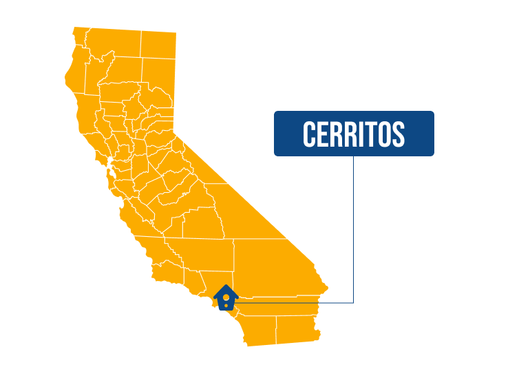 Cerritos on the California map