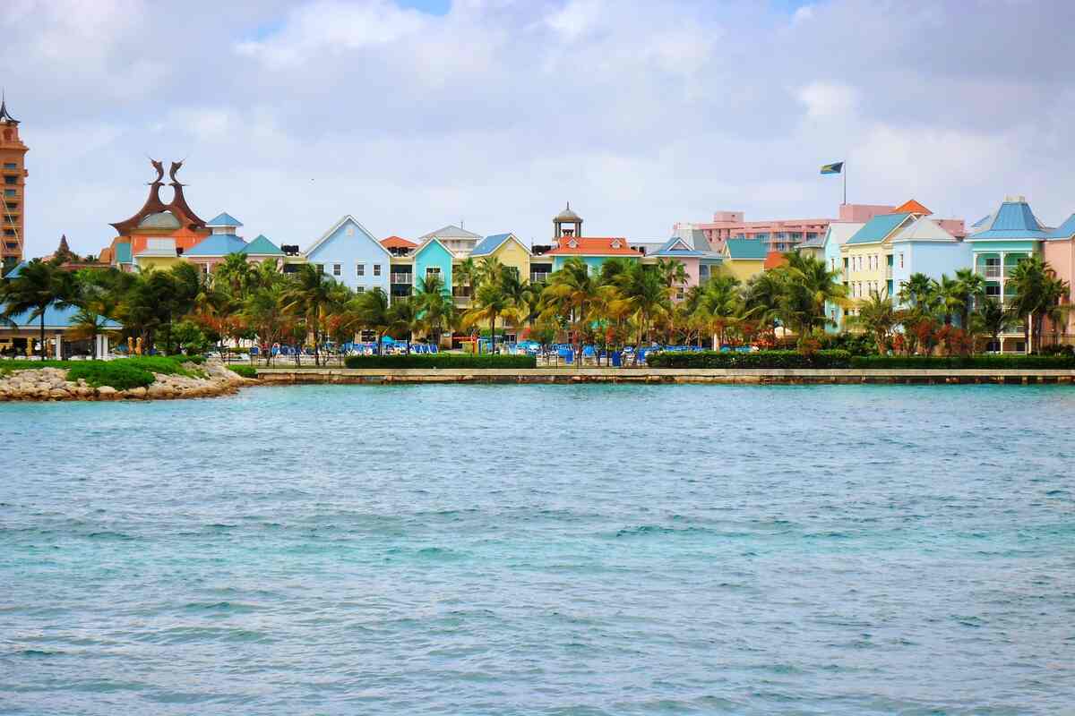 colorful row of buildings houses in Bahamas