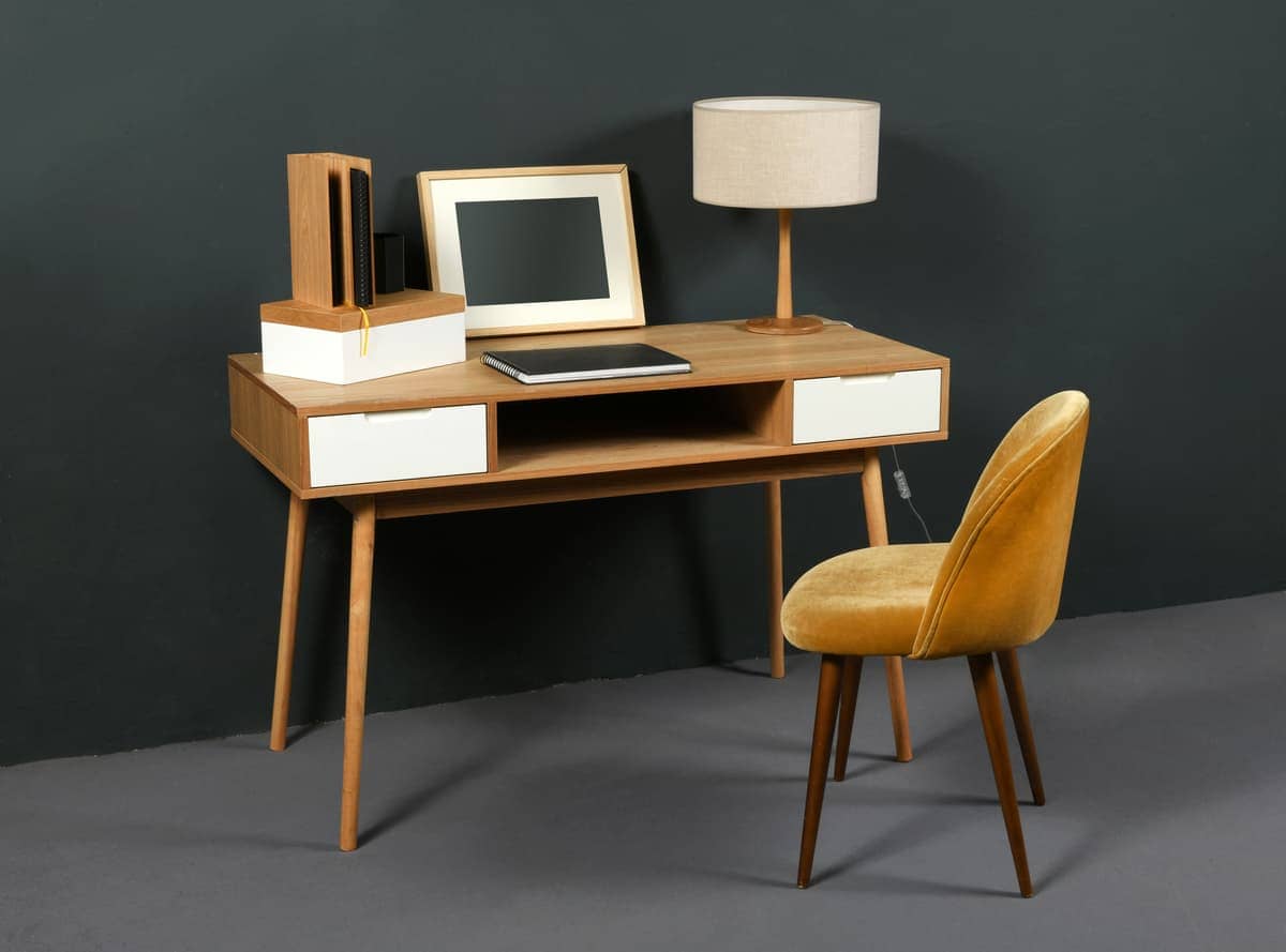 Vintage Desk with a Lamp and Chair