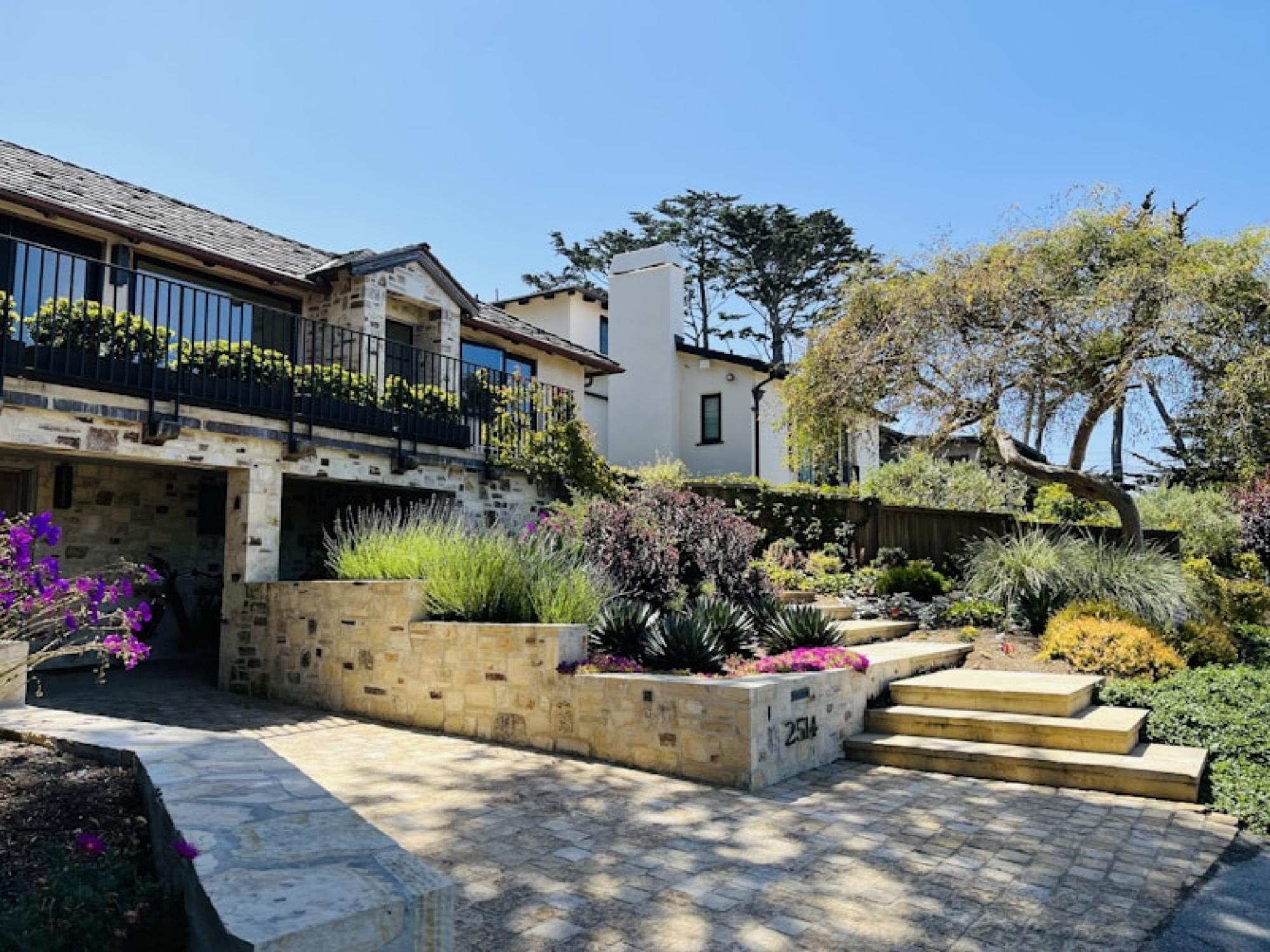 Hillside home with a landscaped front garden
