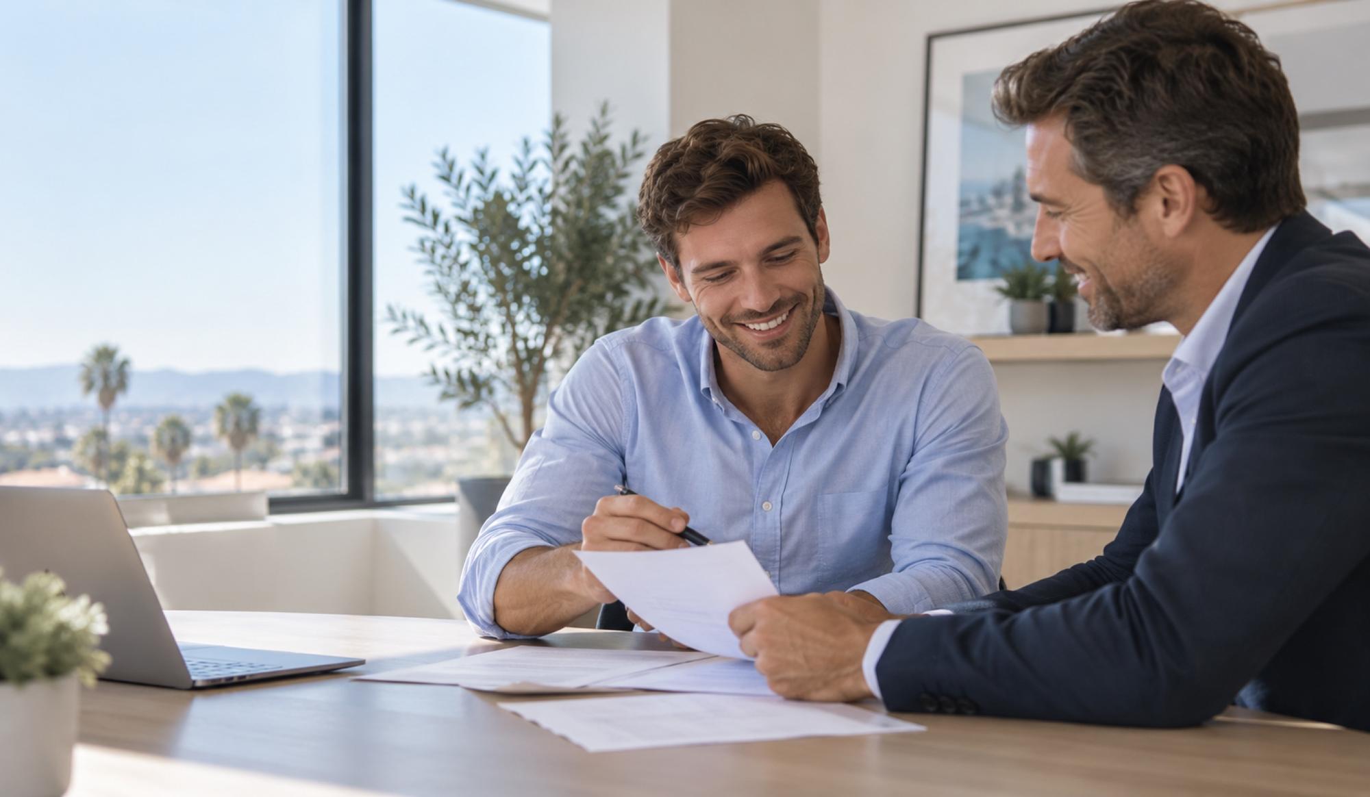 Couple reviewing a cash offer at a table